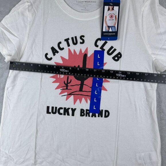 Lucky Brand Graphic T Shirt Top Crew Neck Cactus Club Womens White Size Large - Picture 9 of 11